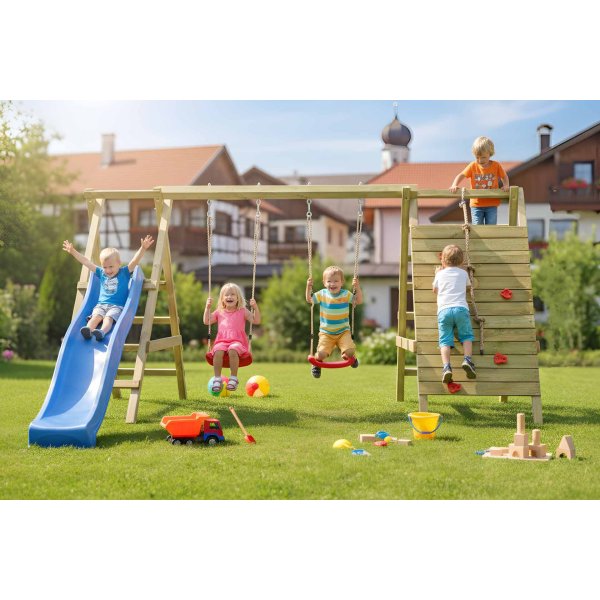 Max Plus Gyngestativ med Klatrev�g, Rutsjebane &amp; Reb