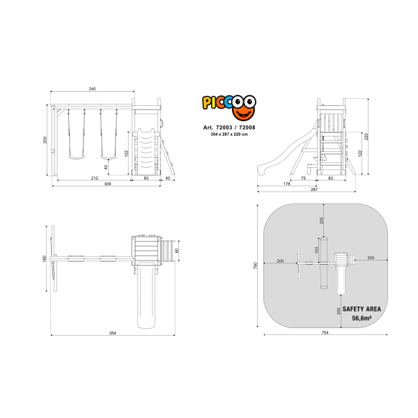 Piccoo Play+ leget�rn med gynger, klatrev�g og picnicbord
