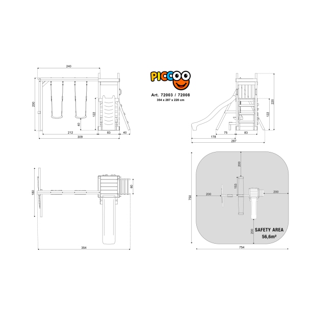 Piccoo Play+ leget�rn med gynger, klatrev�g og picnicbord