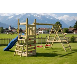 Piccoo Pro leget�rn med gynger, klatrenet, klatrev�g og picnicbord