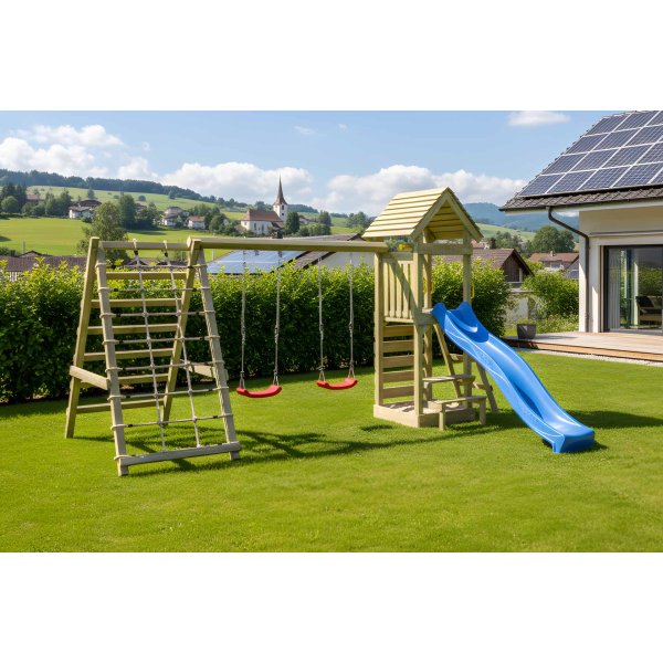Kidoo Pro leget�rn med gynger, klatrenet, klatrev�g, teleskop og picnicbord