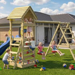 Kidoo Pro leget�rn med gynger, klatrenet, klatrev�g, teleskop og picnicbord