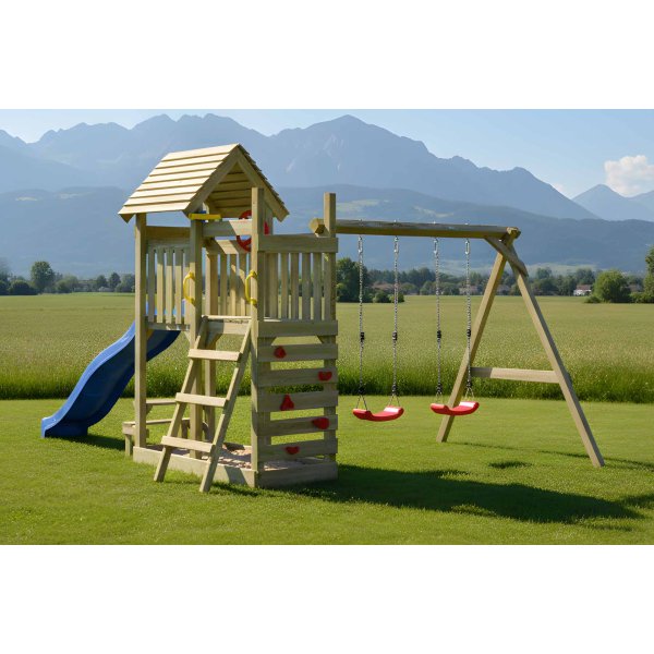 Lunoo Play+ leget�rn med gynger, klatrev�g, teleskop, rat og picnicbord