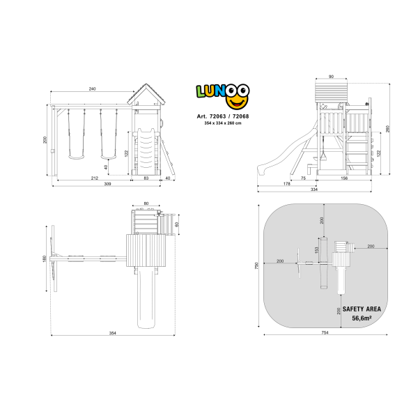 Lunoo Play+ leget�rn med gynger, klatrev�g, teleskop, rat og picnicbord