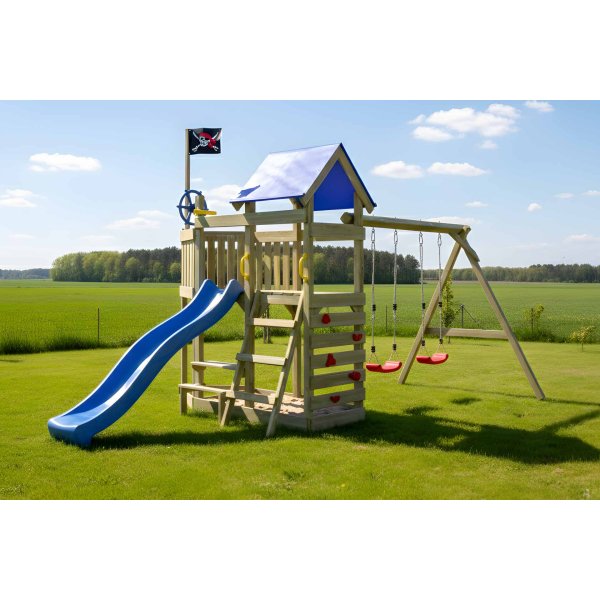 Oceanoo Play+ leget�rn med gynger, klatrev�g, piratflag og picnicbord