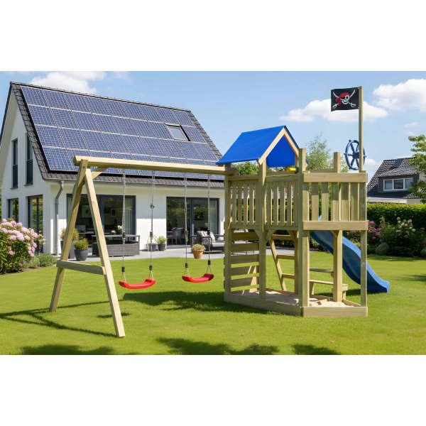 Oceanoo Play+ leget�rn med gynger, klatrev�g, piratflag og picnicbord
