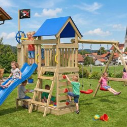 Oceanoo Play+ leget�rn med gynger, klatrev�g, piratflag og picnicbord
