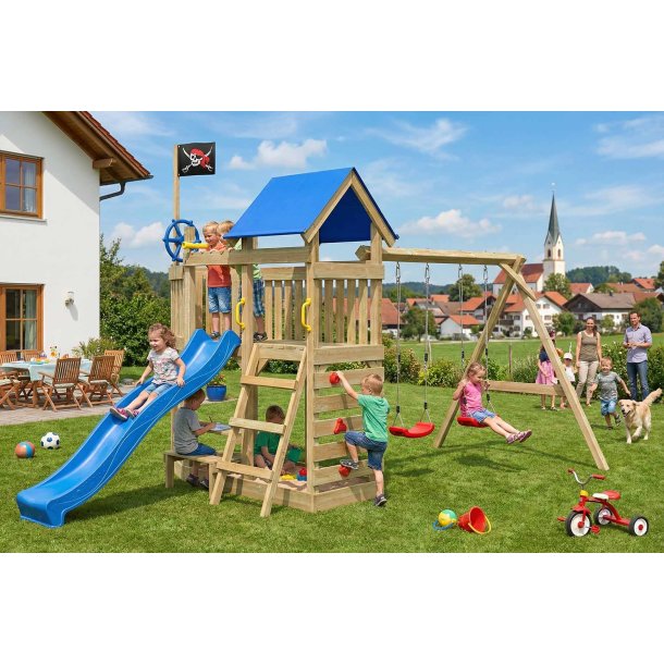 Oceanoo Play+ leget�rn med gynger, klatrev�g, piratflag og picnicbord