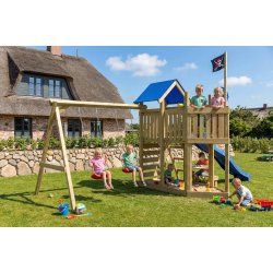 Oceanoo Play+ leget�rn med gynger, klatrev�g, piratflag og picnicbord