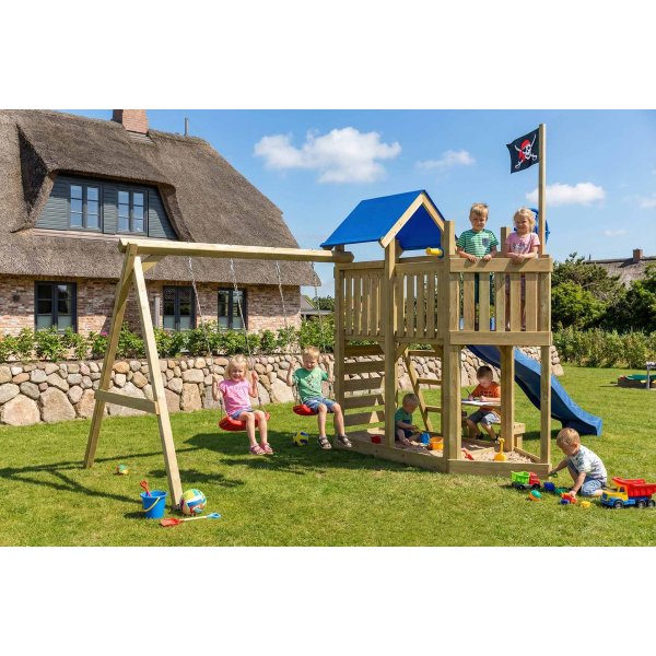 Oceanoo Play+ leget�rn med gynger, klatrev�g, piratflag og picnicbord
