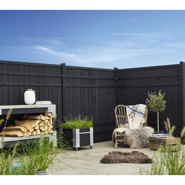Rustik plankehegn i sort 180x180cm (BxH)