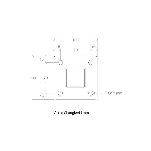 Galvaniseret stlstolpe med fod 4,5x4,5x132cm BxLxH