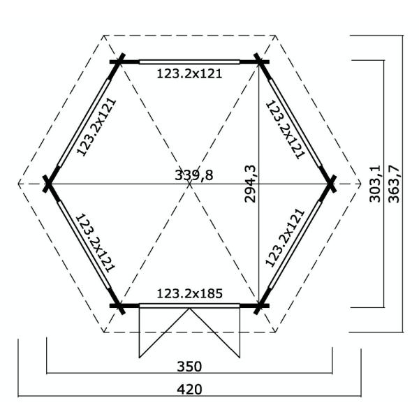 Jyllinge 6-kantet pavillon p 7,5m2 inkl. 5 vinduer