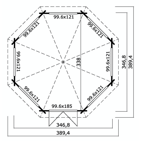Jerslev 8-kantet pavillon p 9,5m2 inkl. 7 vinduer