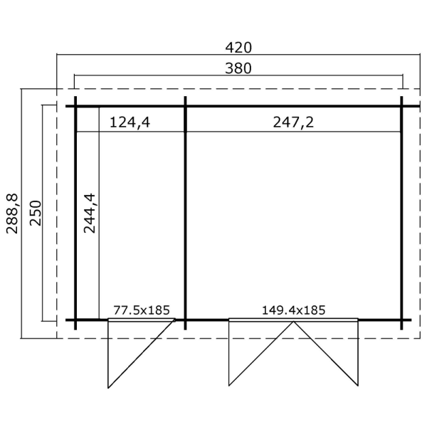Redskabsskur model Borup 9 m&sup2; med 2 rum og dre med glas - Guldklasse
