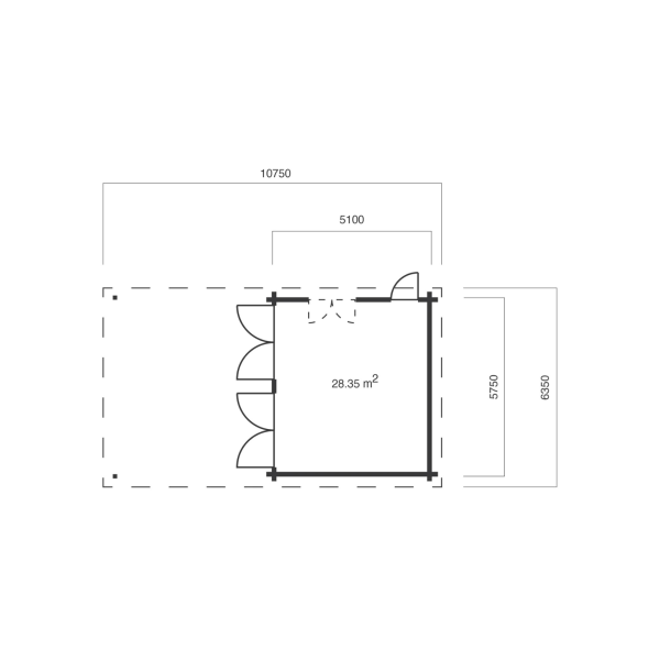 Dobbeltcarport med saddeltag � model �ASIA� 575x1075 cm inkl. redskabsrum