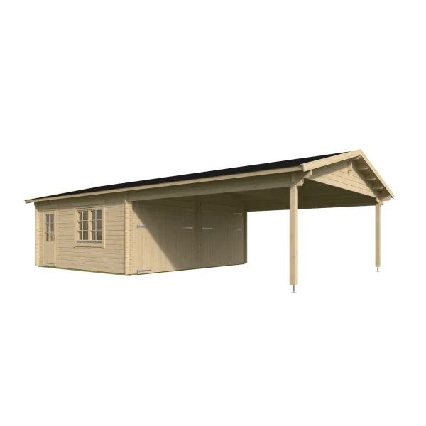 Dobbeltcarport med saddeltag � model �ASIA� 575x1075 cm inkl. redskabsrum