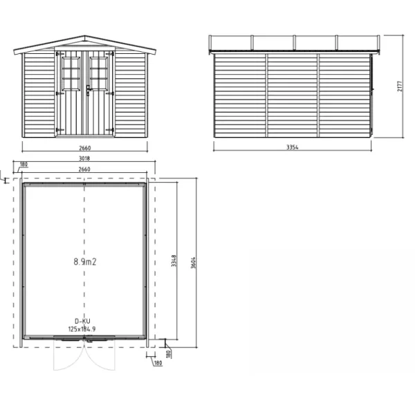 Slvklasse: Redskabsskur i elementer &#150; model Br&uuml;gge 8,5 m&sup2;