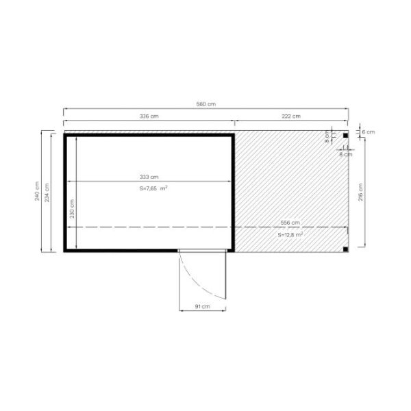 Cubo havehus på 7,65m2 i ubehandlet træ + udhæng