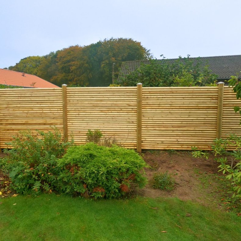 Systemhegn rafteprofil cylinderdrejet 6cm inkl. systemstolper i tr - Slvklasse