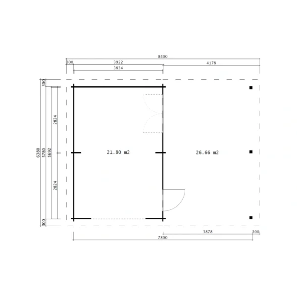 Dobbeltcarport med saddeltag � model �Finley� 578x840 cm inkl. redskabsrum