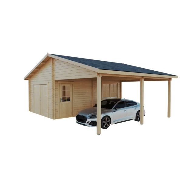 Dobbeltcarport med saddeltag � model �Finley� 578x840 cm inkl. redskabsrum