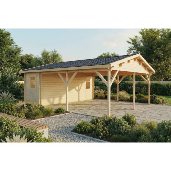 Dobbeltcarport med saddeltag � model �RYDER� 575x780 cm inkl. redskabsrum