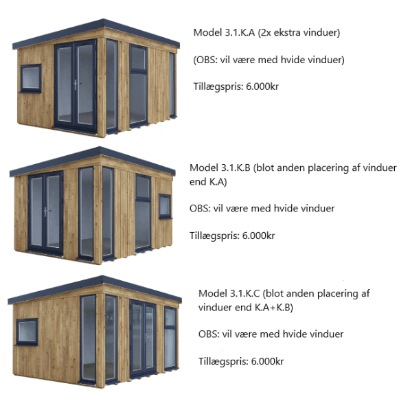 Dominator isoleret hjemmekontor 4,5x3,5m BxD på 15,75m2 - (model 3.1)