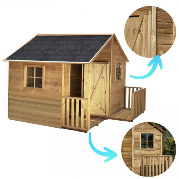 Maja legehus i tr med veranda  et hyggeligt fristed til leg og kreativitet