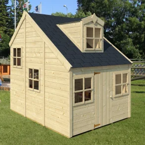 Mia legehus med hems og kvist – et legehus i to etager til leg og fantasi