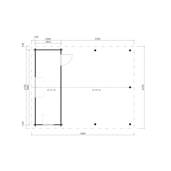 Dobbeltcarport med saddeltag � model �RYDER� 575x780 cm inkl. redskabsrum