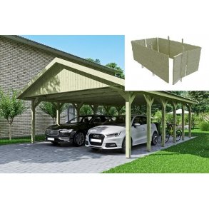 Platinklasse: Hjemsted XL dobbeltcarport med saddeltag og redskabsrum model 