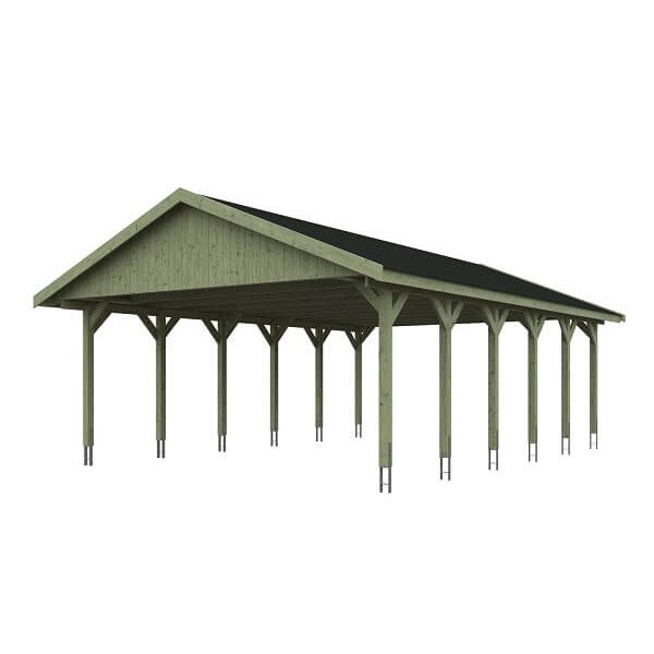 Platinklasse: Hjemsted XL dobbeltcarport med saddeltag og redskabsrum model "Leif" 620x900cm (BxL)