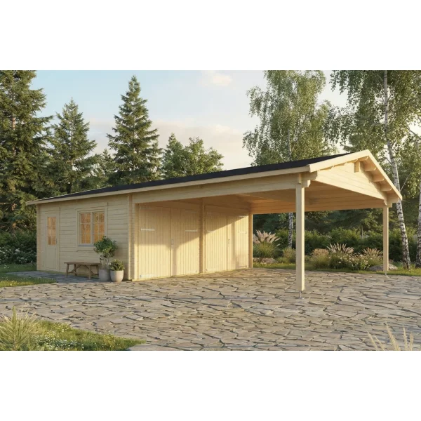 Dobbeltcarport med saddeltag � model �ASIA� 575x1075 cm inkl. redskabsrum