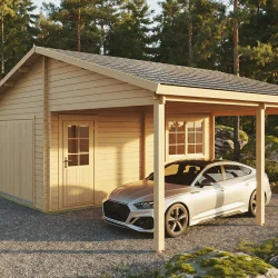 Dobbeltcarport med saddeltag � model �Finley� 578x840 cm inkl. redskabsrum
