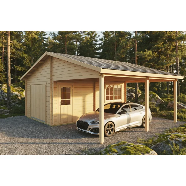 Dobbeltcarport med saddeltag � model �Finley� 578x840 cm inkl. redskabsrum