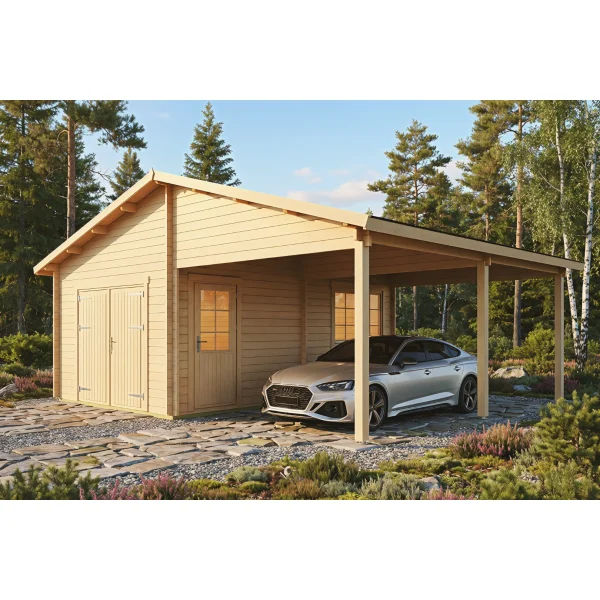 Dobbeltcarport med saddeltag � model �Finley� 578x840 cm inkl. redskabsrum