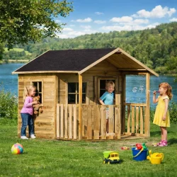 Bj�rk tr�legehus med udh�ng � 3m2 inkl. terrasse - S�lv klasse