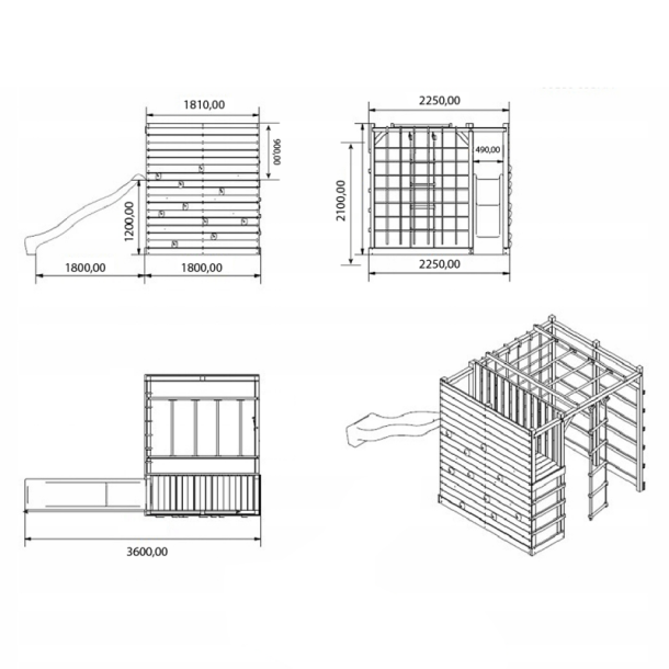 Carlo klatrestativ / legeplads m. rutsjebane, klatrevg, klatrestige, armgang og mere