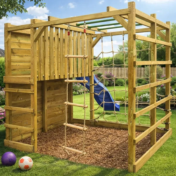 Carlo klatrestativ / legeplads m. rutsjebane, klatrev�g, klatrestige, armgang og mere