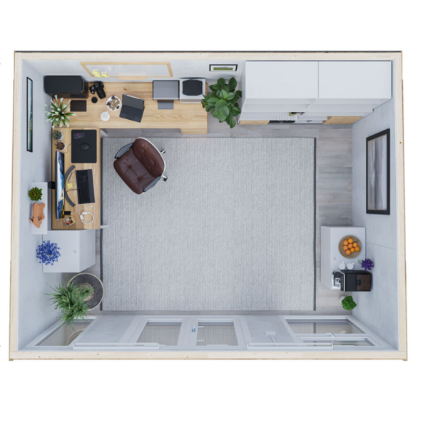 Dominator isoleret hjemmekontor 4,5x3,5m BxD på 15,75m2 - (model 3.1)