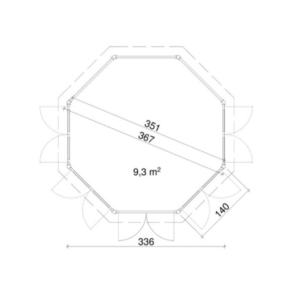Espergrde 8-kantet pavillon i ubehandlet tr p 9,3m2