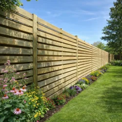 Guldklasse: Plankev�rk model Fr�slev vandret i gr�n trykimpr�gneret inkl. stolper i tr� og tilbeh�r