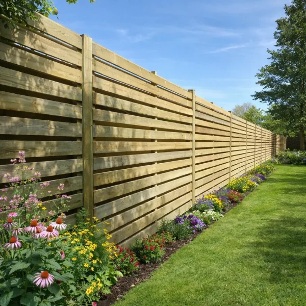 Guldklasse: Plankev�rk model Fr�slev vandret i gr�n trykimpr�gneret inkl. stolper i tr� og tilbeh�r