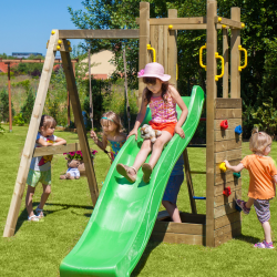 Funky model 3 legetrn med sandkasse og 1 gyngesde i trykimprgneret