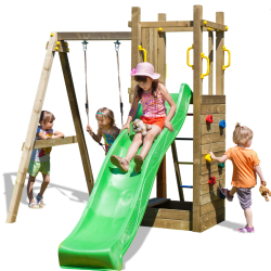 Funky model 3 legetrn med sandkasse og 1 gyngesde i trykimprgneret