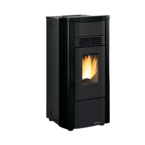 Brugt Pilleovn Giusy Premium pillebrndeovn i sort med topafgang og bagudgang (130m2)