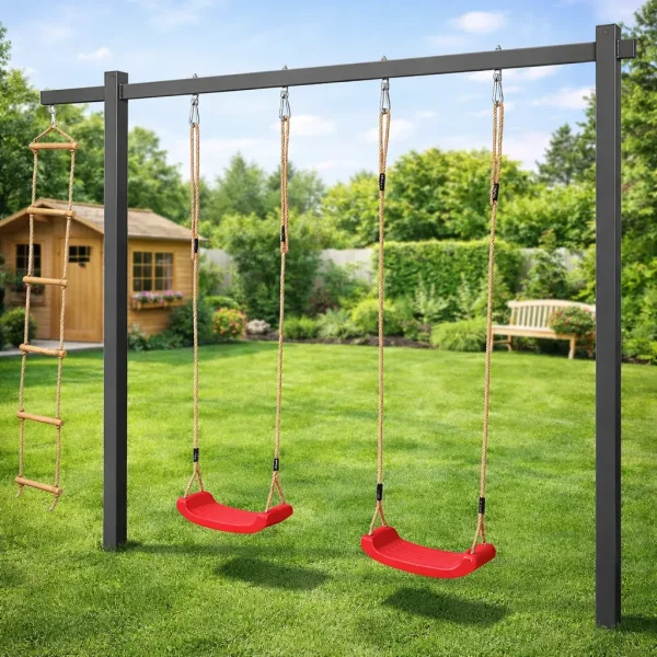 Gyngestativ i st�l med 2 gynger og klatrestige � solid kvalitet i stilrent design