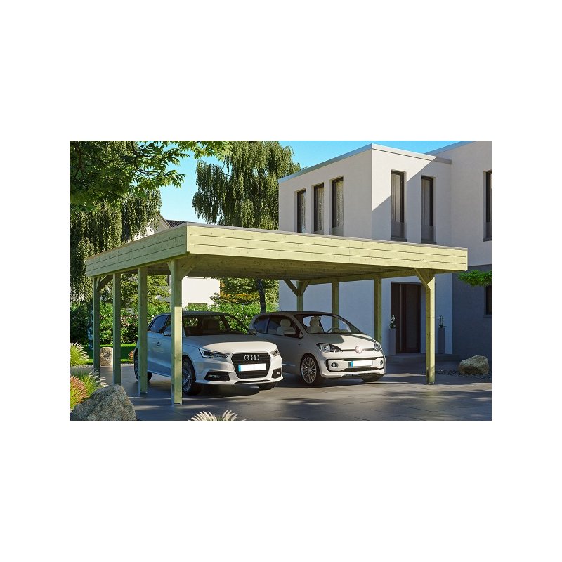 Platinklasse: Hjemsted Premium dobbeltcarport med fladt tag 557x555cm (BxL)