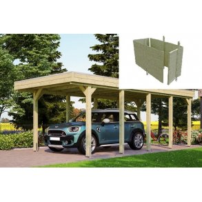 Platinklasse: Hjemsted Premium enkeltcarport med fladt tag og redskabsrum 314x708cm (BxL)